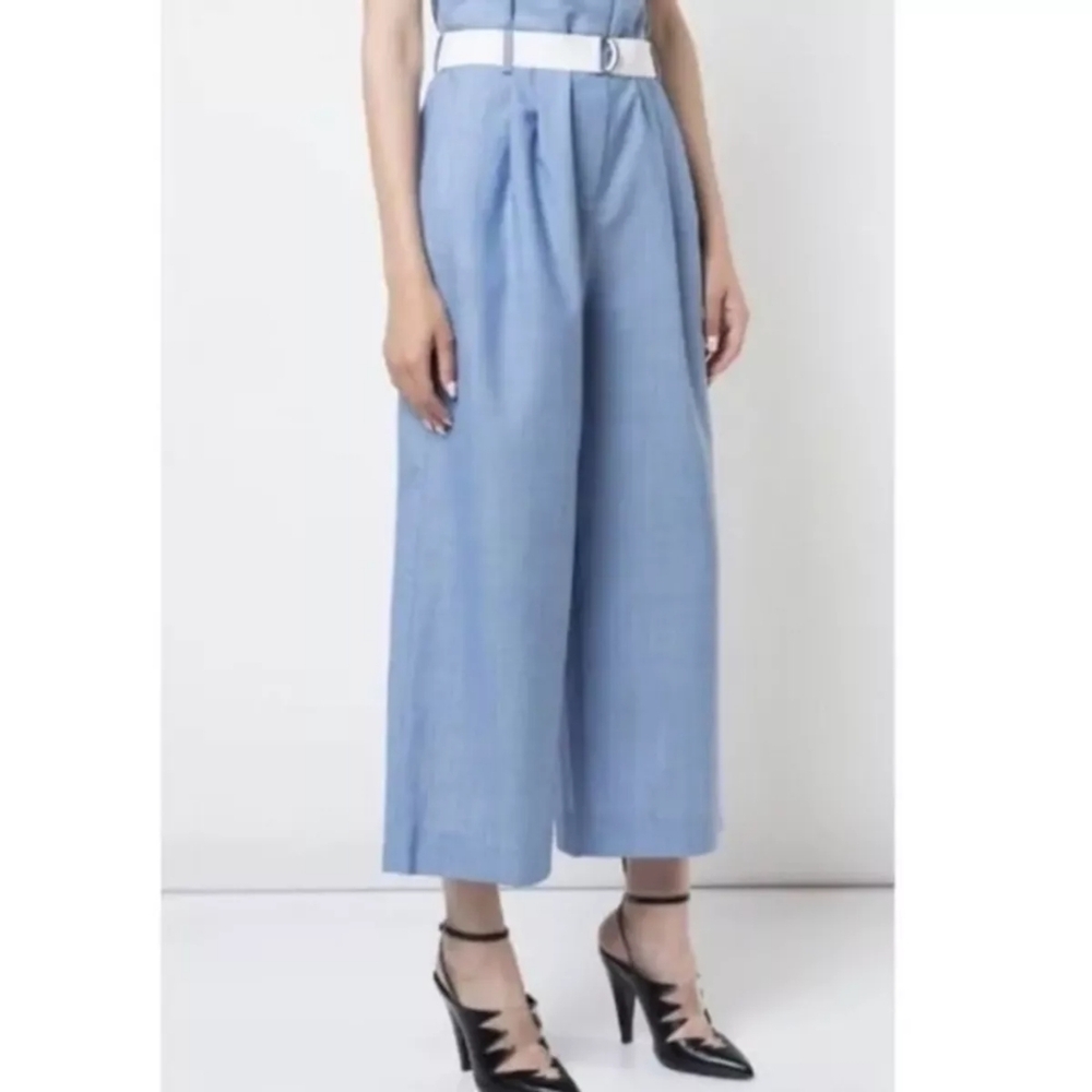 TIBI Light Blue Crop Trouser Wide Leg Paperbag Waist Wide & Pleated SZ 4